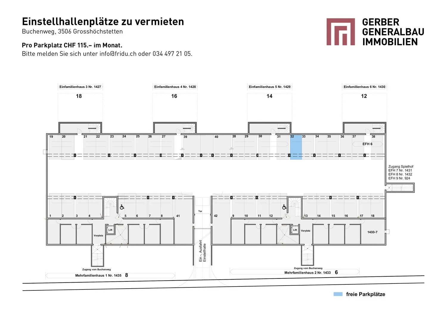 Einstellhallenplatz in Grosshöchstetten zu vermieten