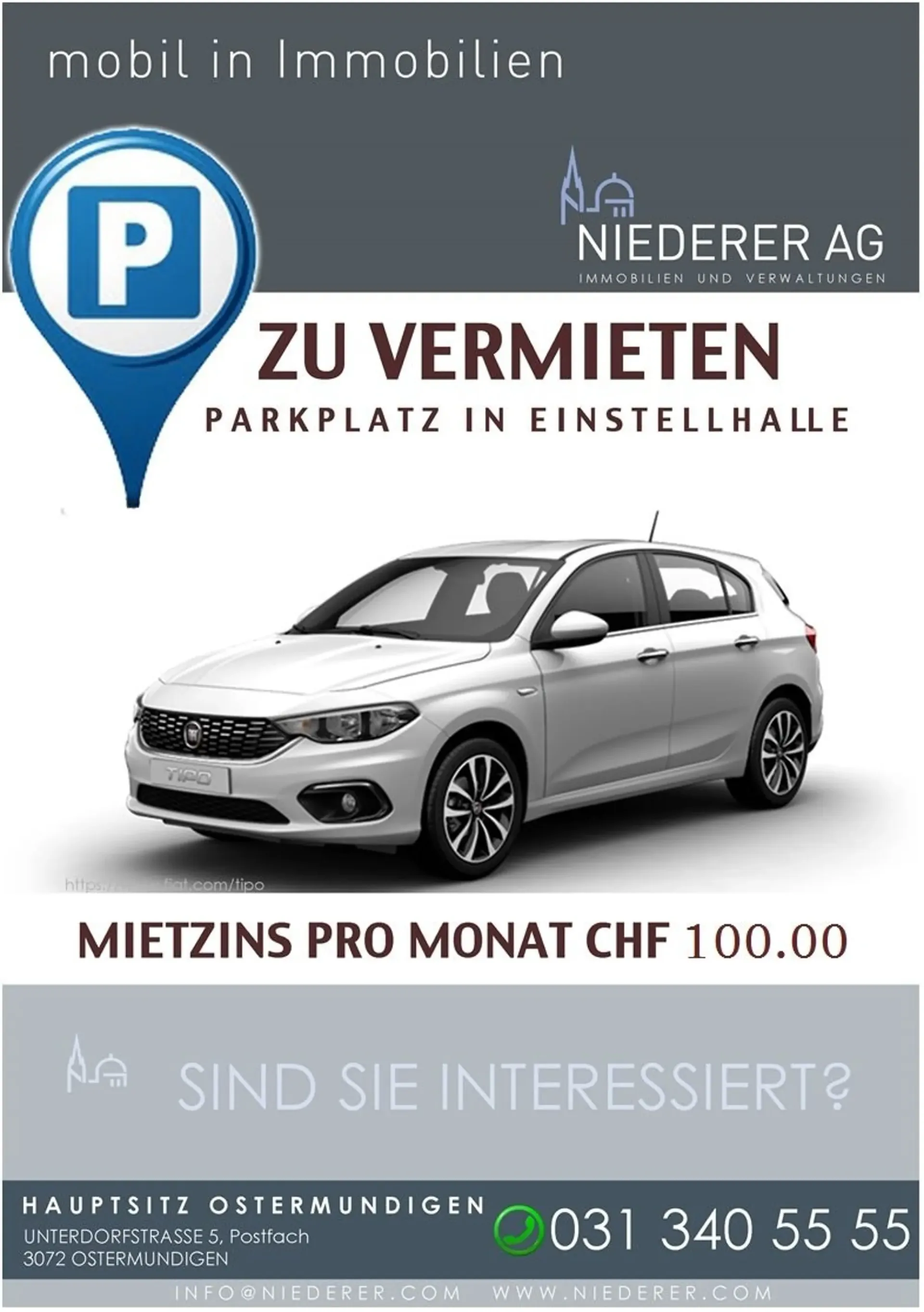 Mehrere Einstellhallenplätze für je CHF 120.00 verfügbar