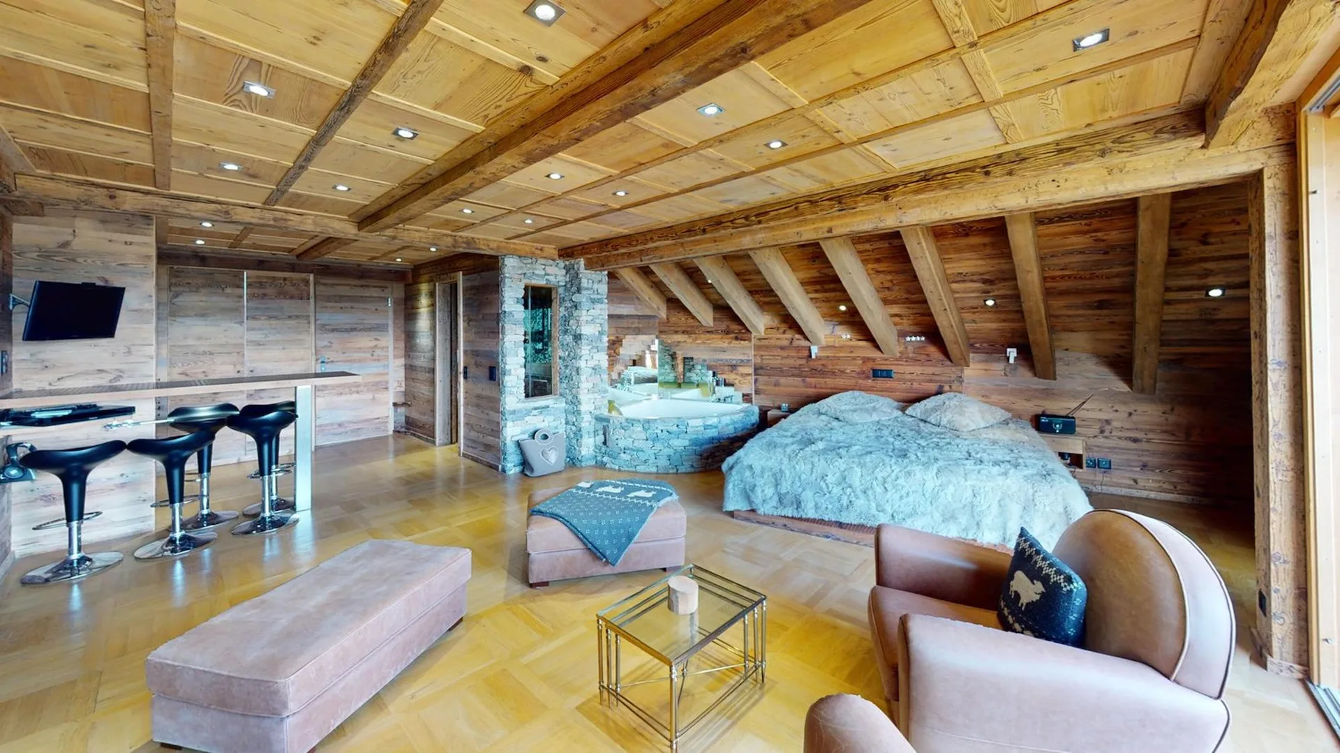 Private Jacuzzi & Mountain View  Furnished Studio with Balcony - Swiss Alps Chalet