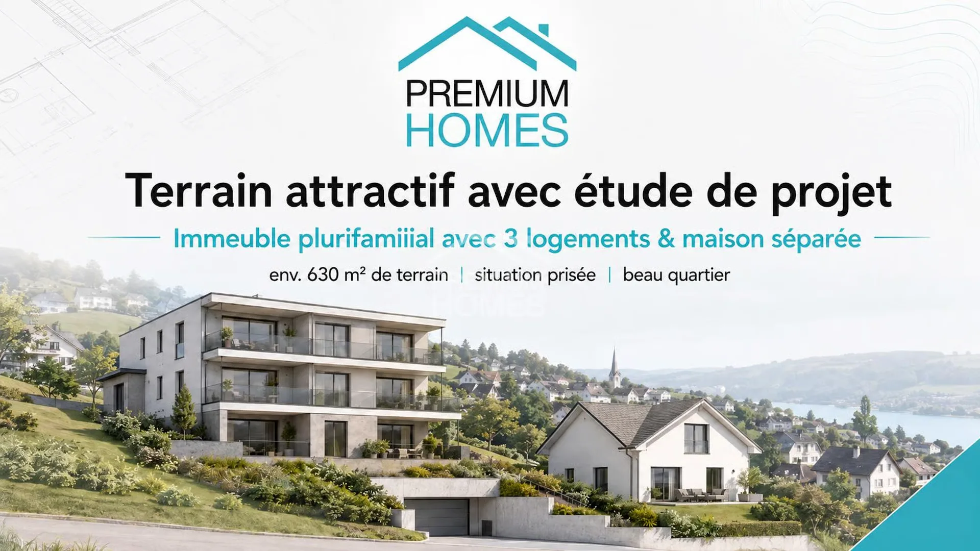 Terrain attractif avec étude de projet pour immeuble plurifamilial & m