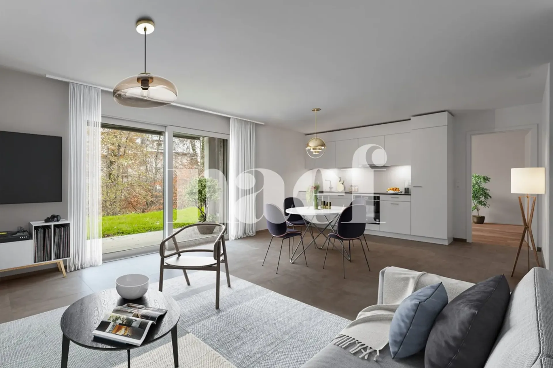Neue 3.5-Zimmer-Wohnung im Erdgeschoss mit Terrasse und Garten in St-Aubin zum Verkauf
