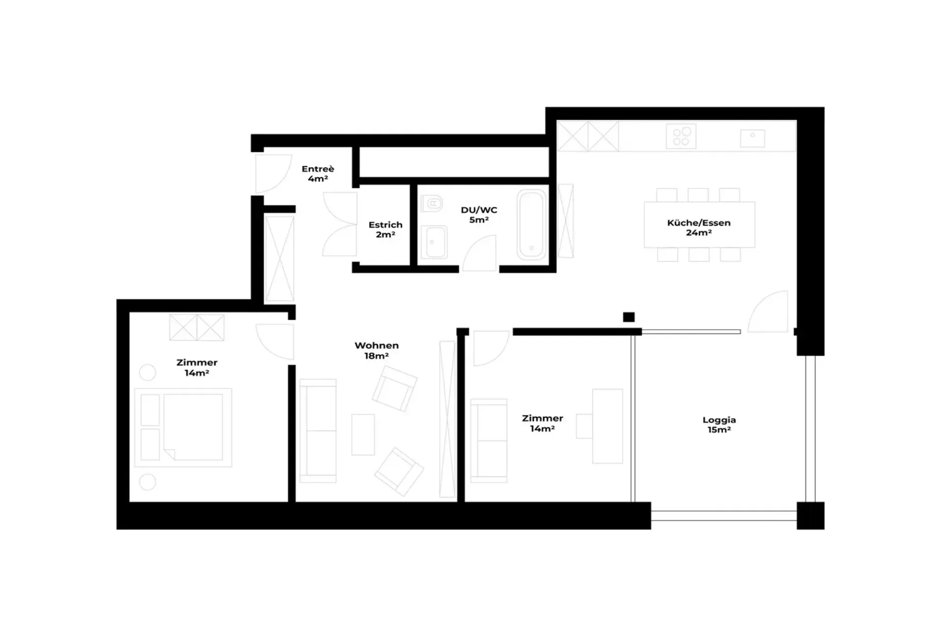 BEFRISTET: 01.10.2026 - 14.12.2026 / Stilvolle 3.5-Zimmer-Wohnung mit Loggia und Bergsicht in Cham